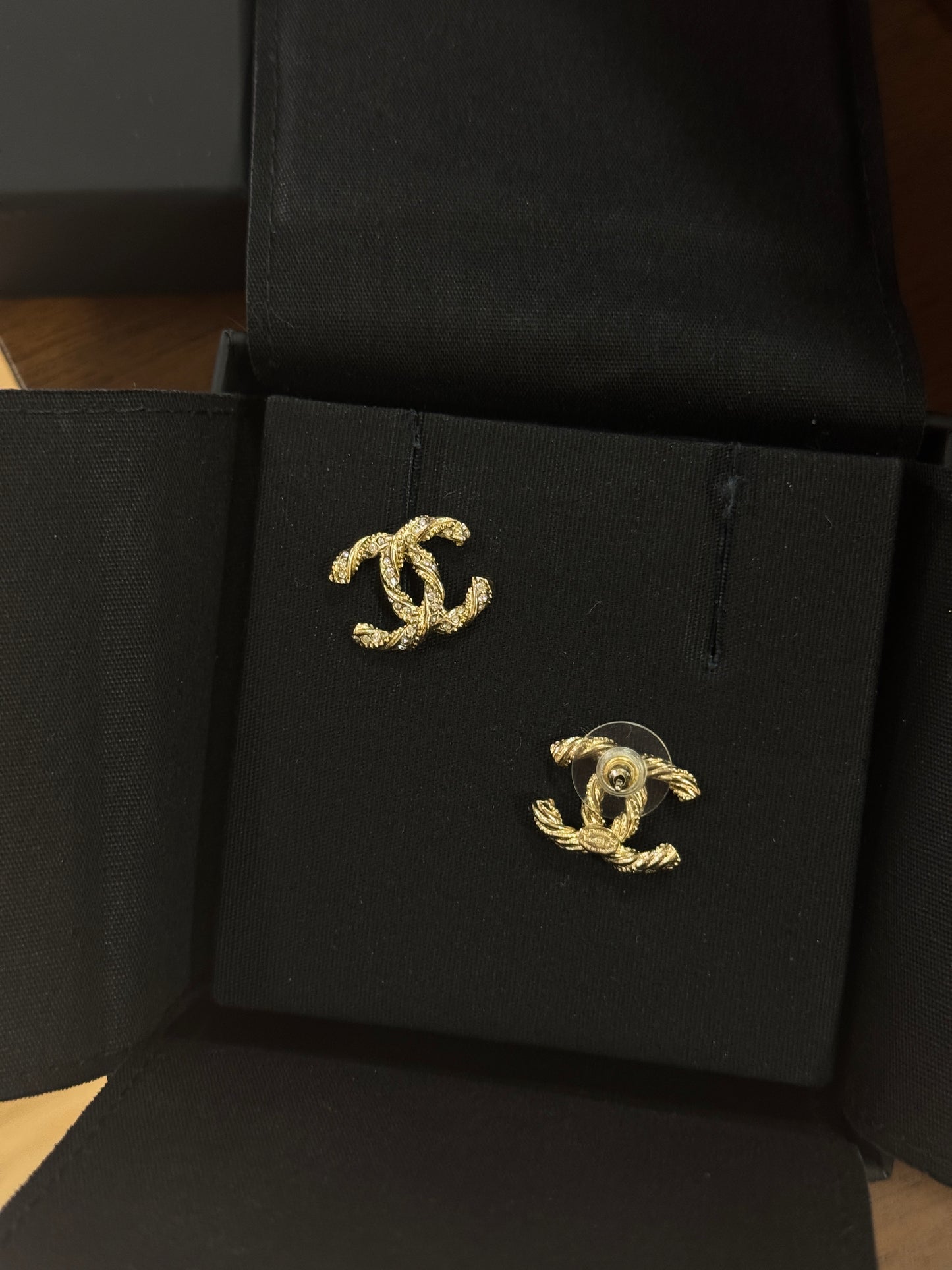 Chanel Gold-Tone Crystal CC Stud Earrings