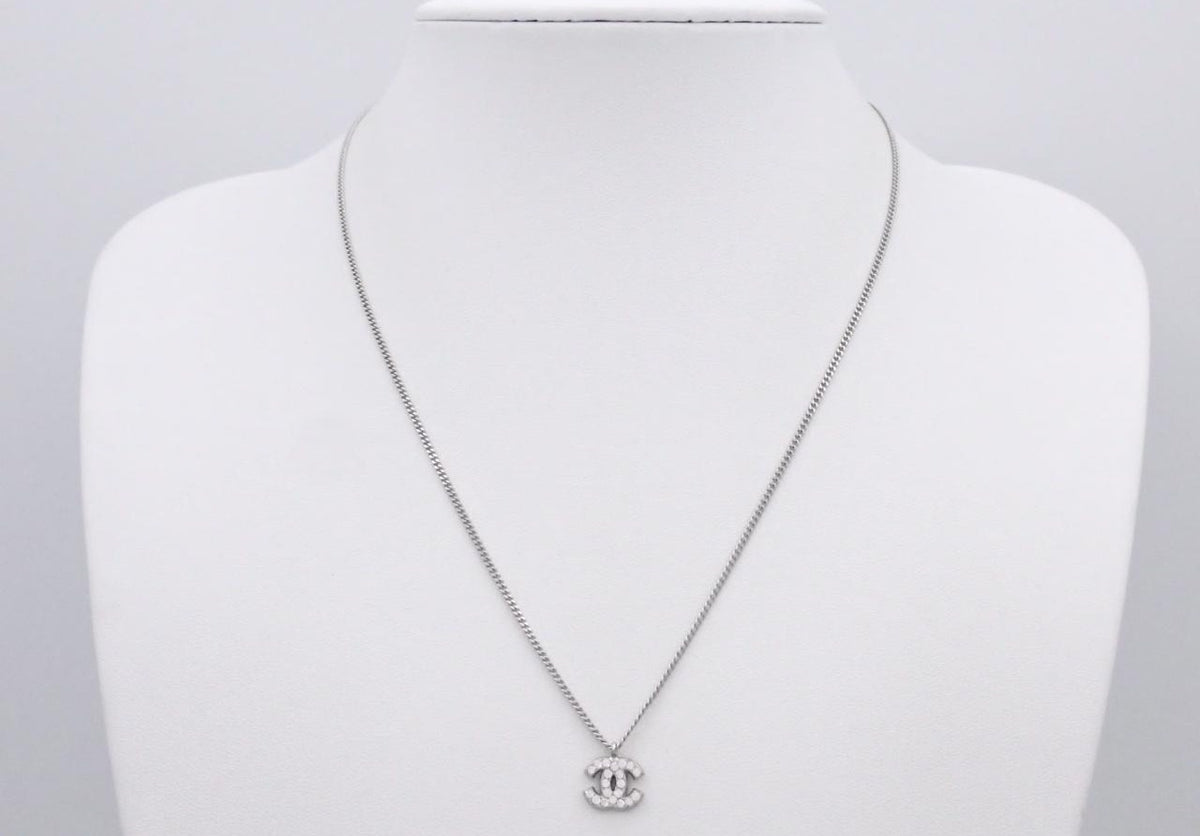 Chanel silver CC pendant necklace with clear crystals
