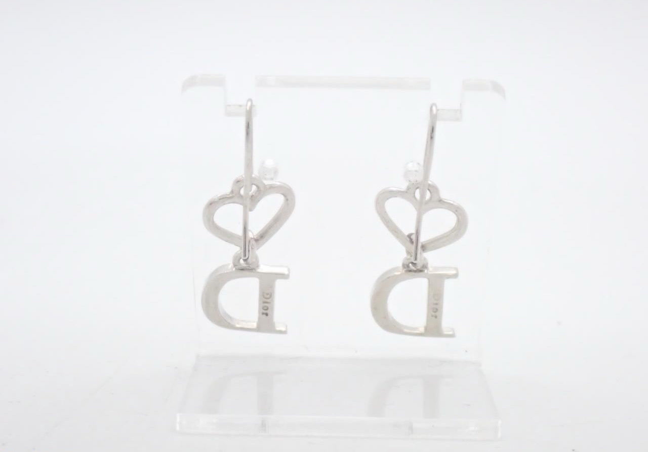 Dior 2000s "Heart Letter" Crystal-Pavé Logo Drop Earrings