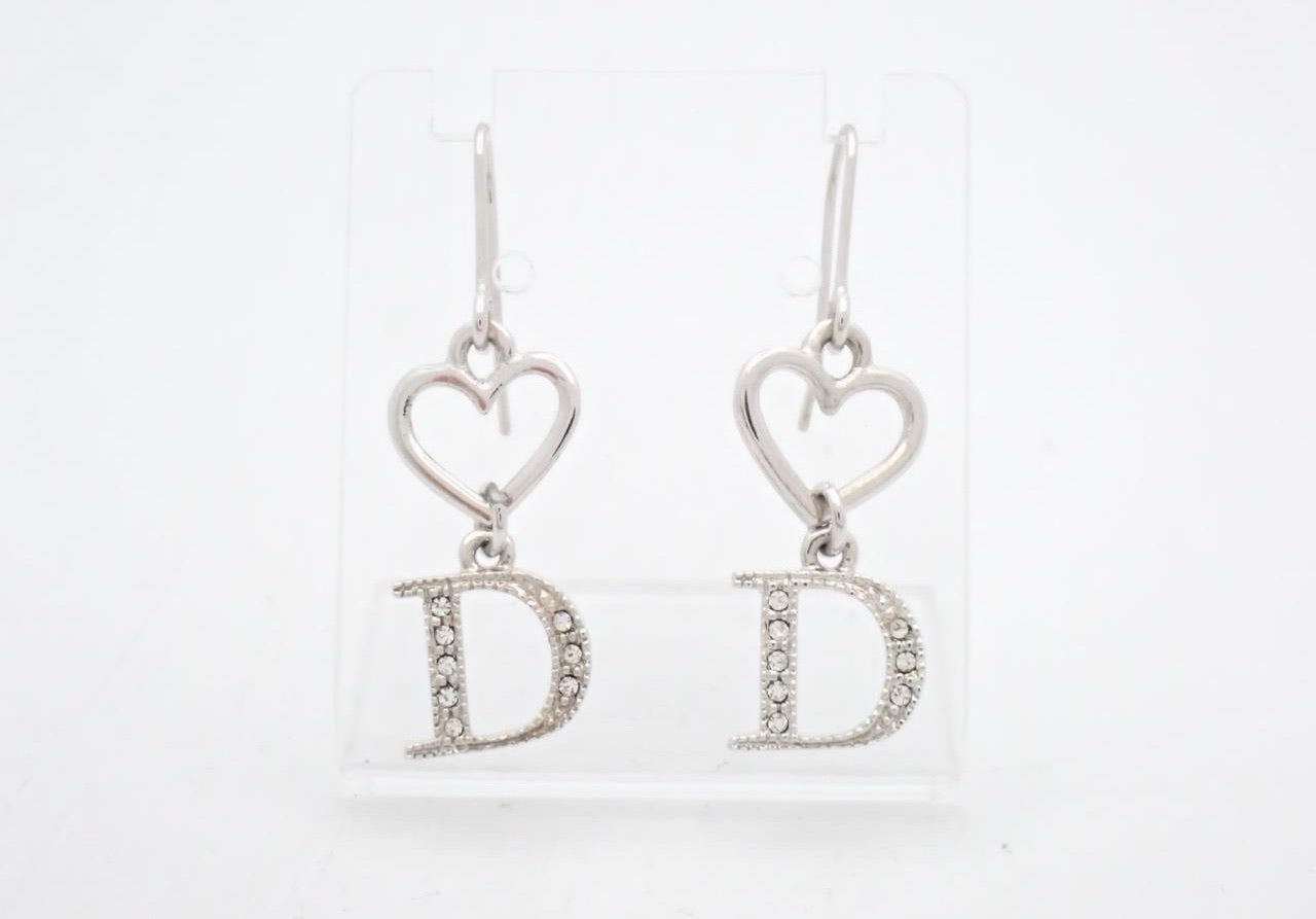 Dior 2000s "Heart Letter" Crystal-Pavé Logo Drop Earrings