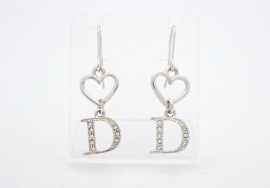 Dior 2000s "Heart Letter" Crystal-Pavé Logo Drop Earrings