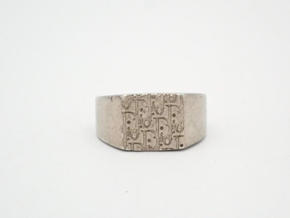 Dior 2000s "Trotter Signet" Monogram-Embossed Silver-Tone Ring