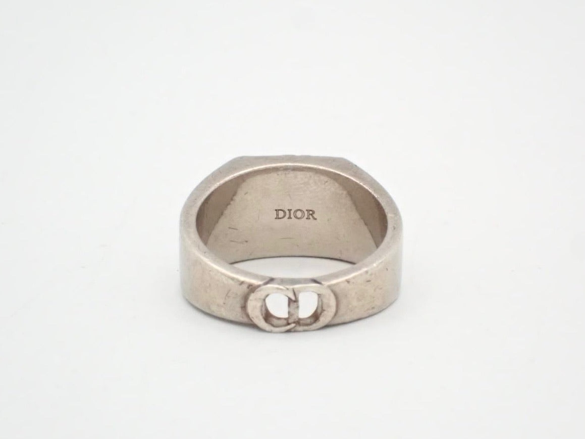 Dior 2000s "Trotter Signet" Monogram-Embossed Silver-Tone Ring
