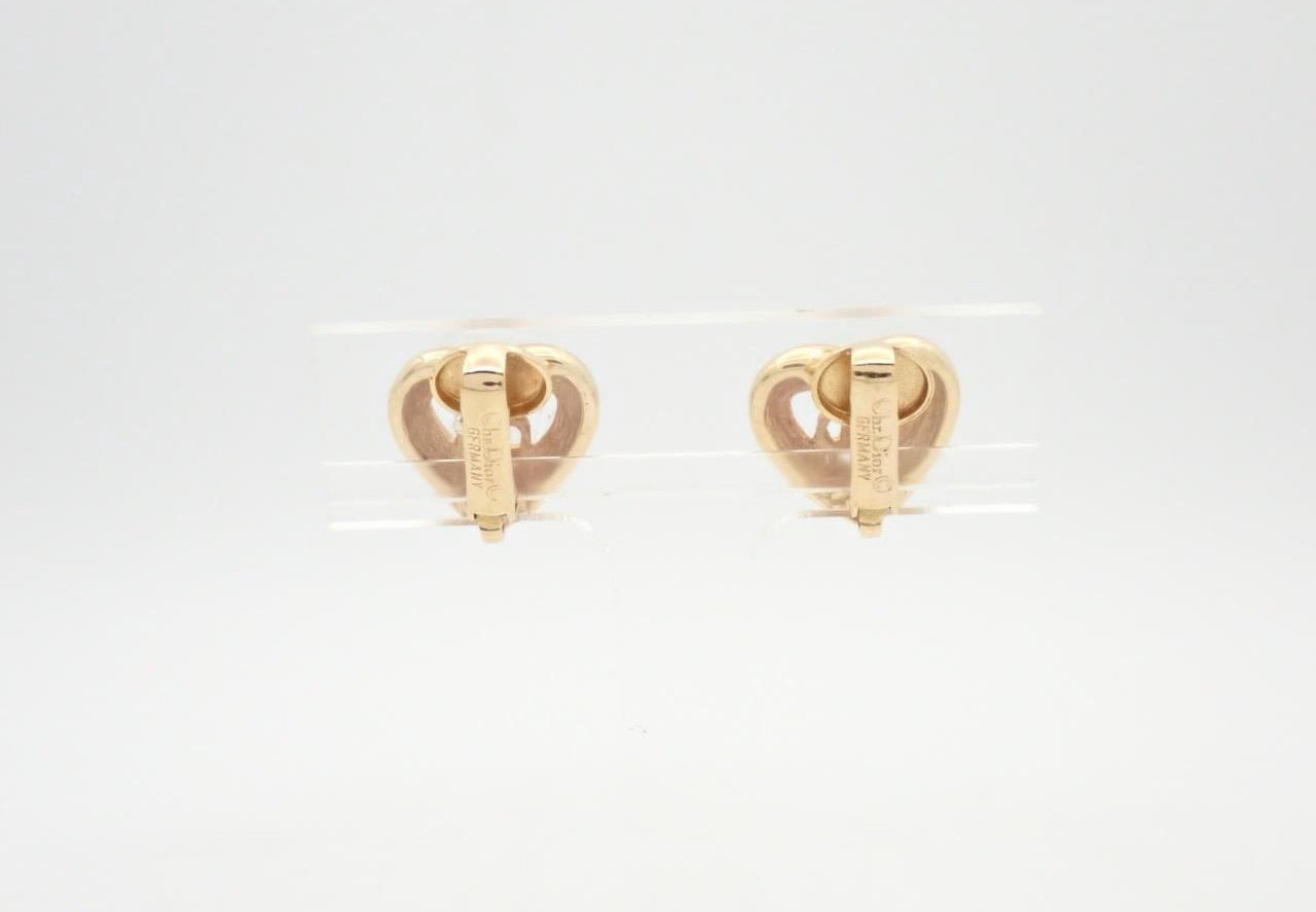 Christian Dior 1990s "Golden Amore" Crystal-Rimmed Heart Logo Clip-On Earrings