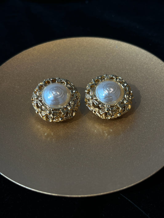 YSL Vintage Baroque Pearl Floral Clip-On Earrings