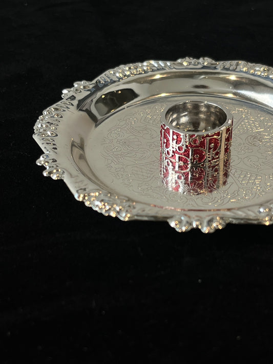 Dior Vintage Red Enamel Logo Wide Band Ring