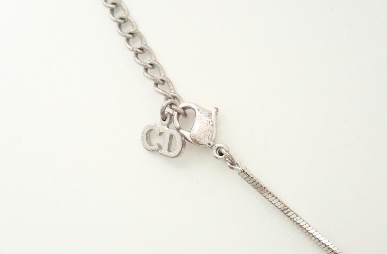 Christian Dior 2000s "Pink Trotter" Enamel Logo Tag Pendant Necklace