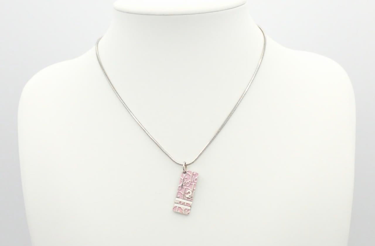 Christian Dior 2000s "Pink Trotter" Enamel Logo Tag Pendant Necklace