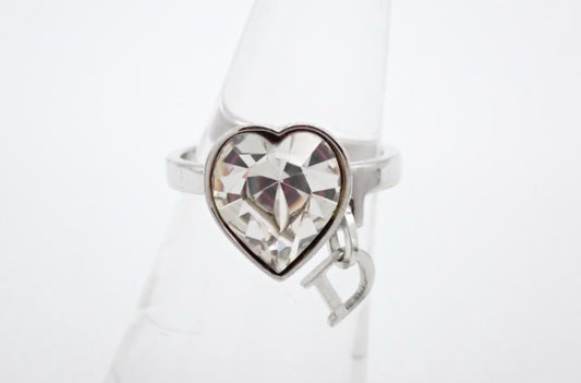 Christian Dior 2000s "Crystal Heart" Bezel-Set Rhinestone Charm Ring