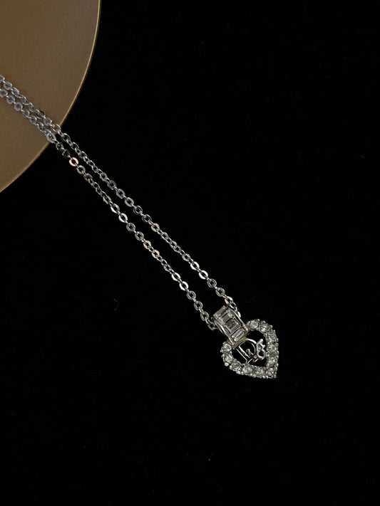 Dior 1990s "Crystal Amor" Rhinestone Heart Pendant Necklace