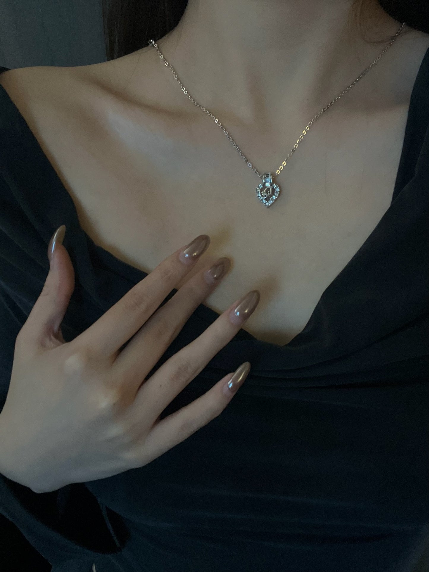 Dior 1990s "Crystal Amor" Rhinestone Heart Pendant Necklace