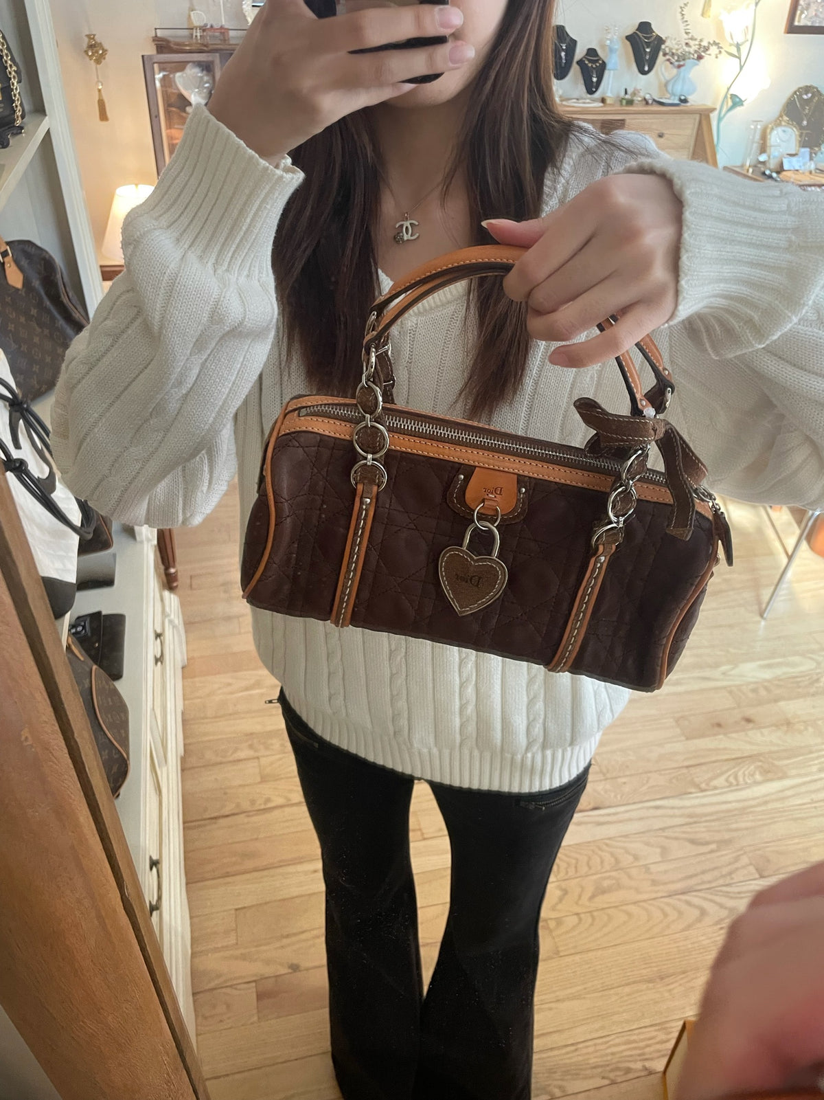 Dior Vintage Brown Heart Satchel Bag