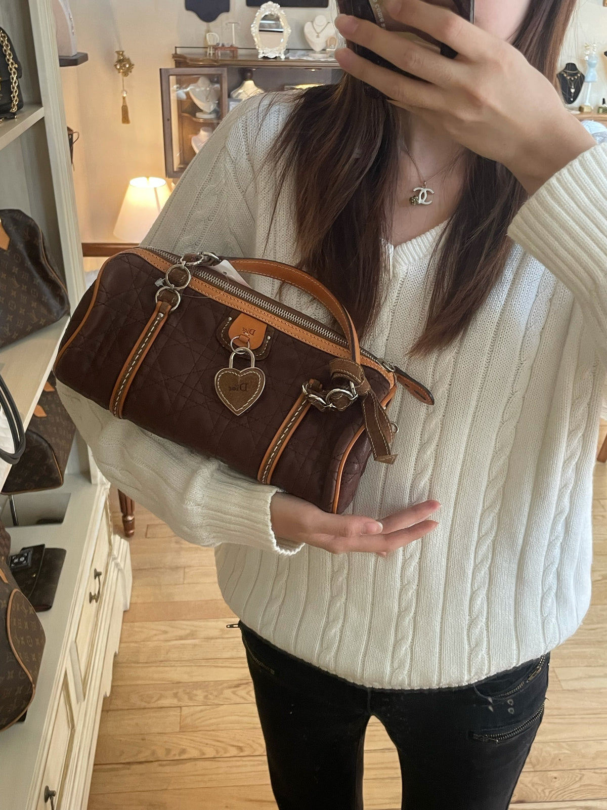 Dior Vintage Brown Heart Satchel Bag