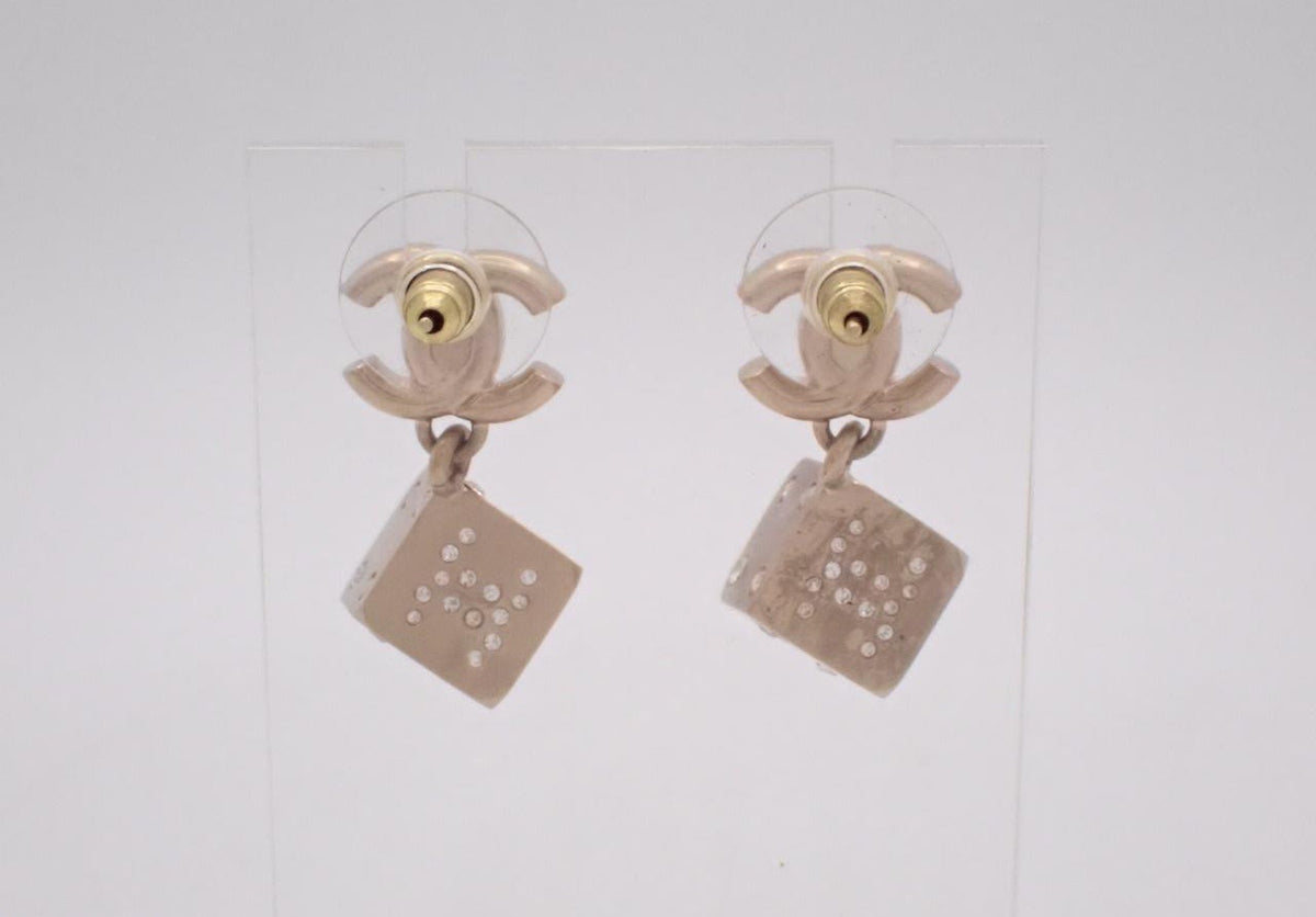 Chanel gold-tone CC turnlock earrings with crystal-set dice drops