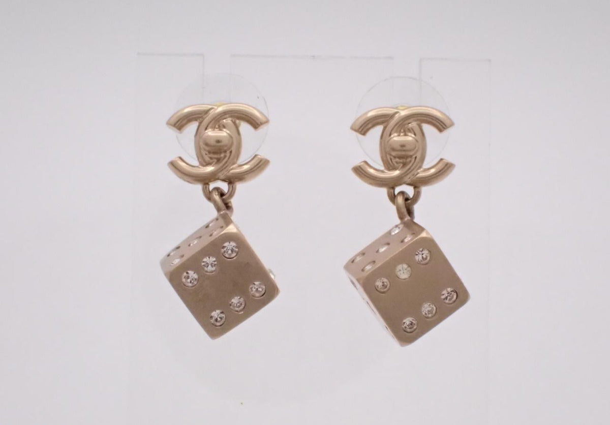 Chanel gold-tone CC turnlock earrings with crystal-set dice drops