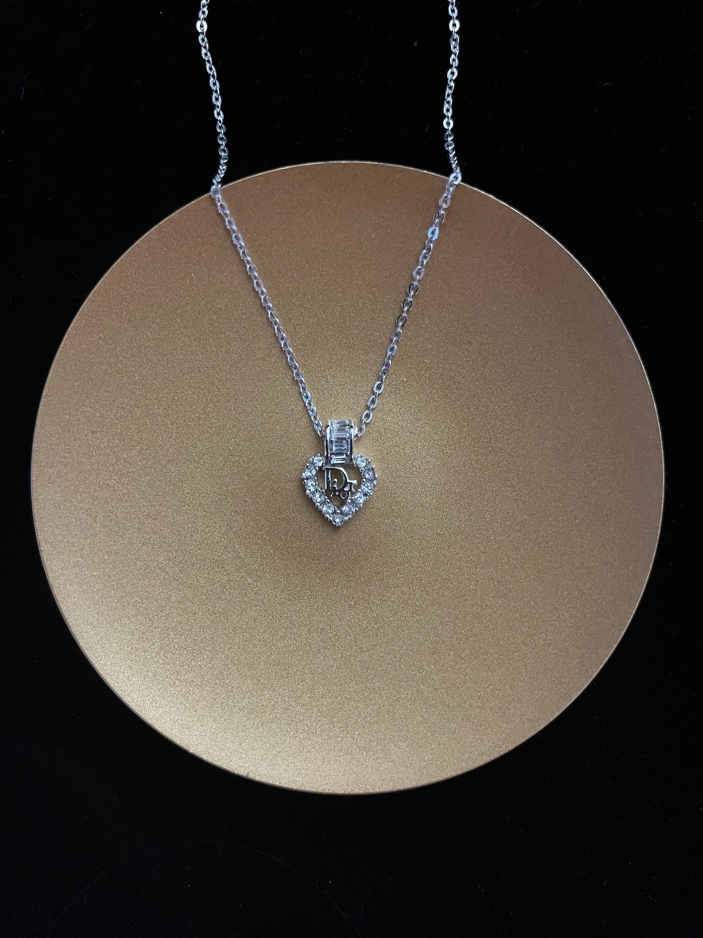Dior 1990s "Crystal Amor" Rhinestone Heart Pendant Necklace
