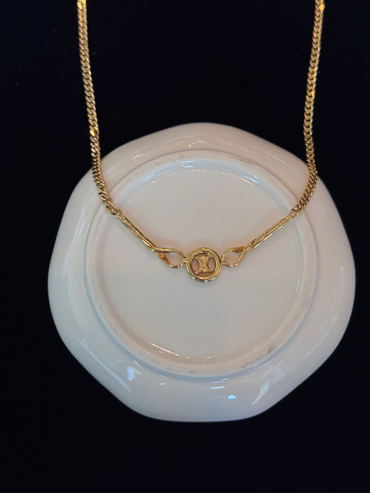 Celine Vintage 1990s Gold-Tone Chain Necklace with Twisted Bar