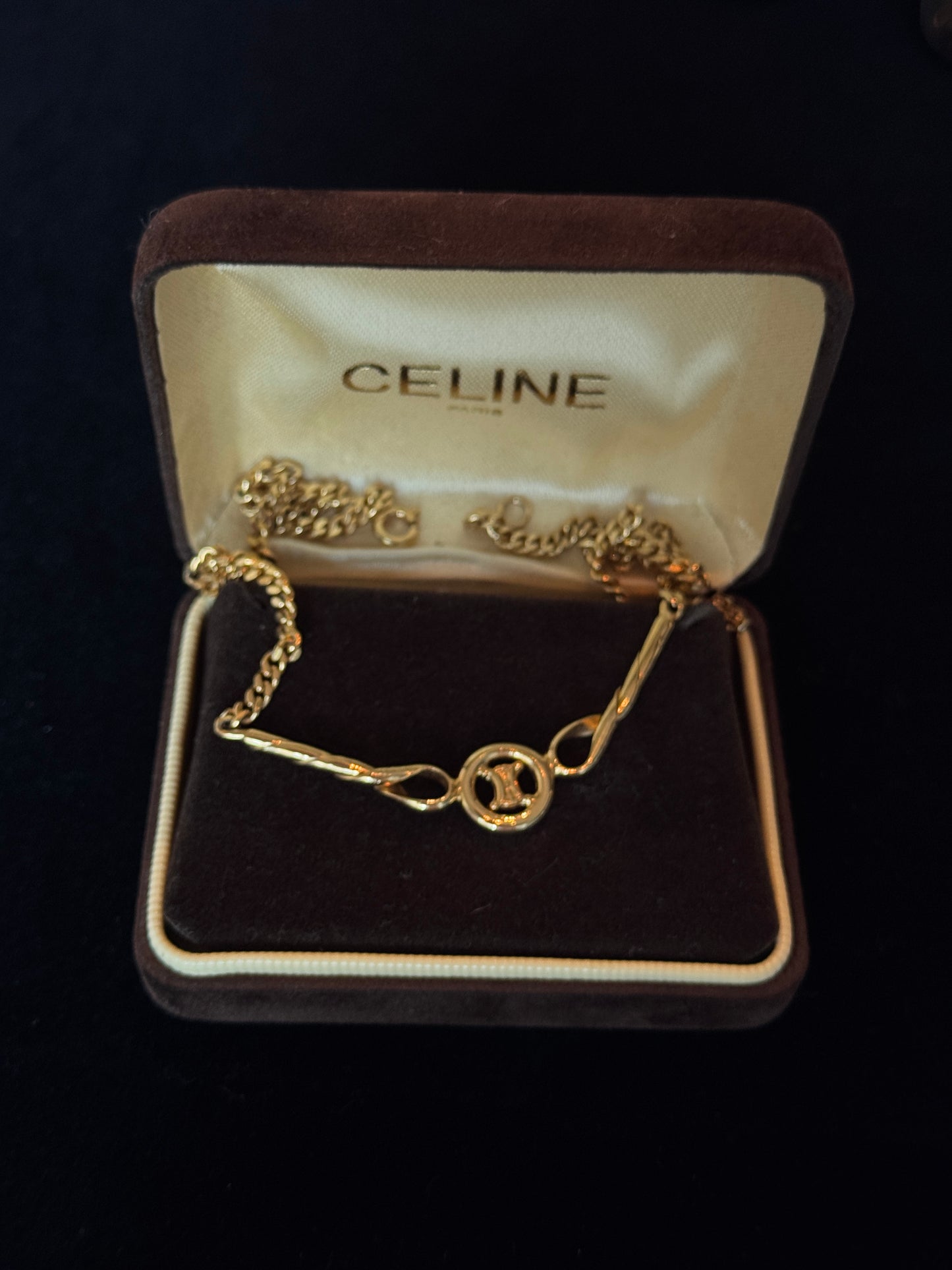 Celine Vintage 1990s Gold-Tone Chain Necklace with Twisted Bar