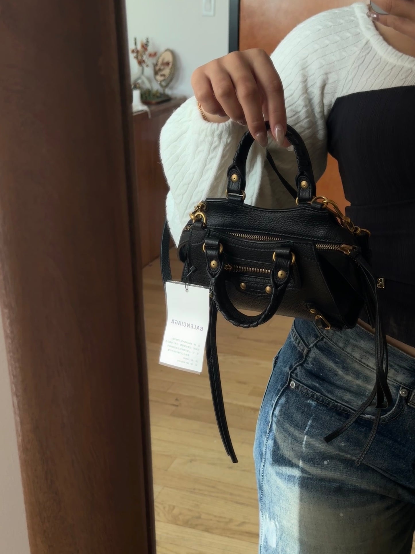 Balenciaga Black Leather Mini City Bag with Gold Hardware (With Pouch)