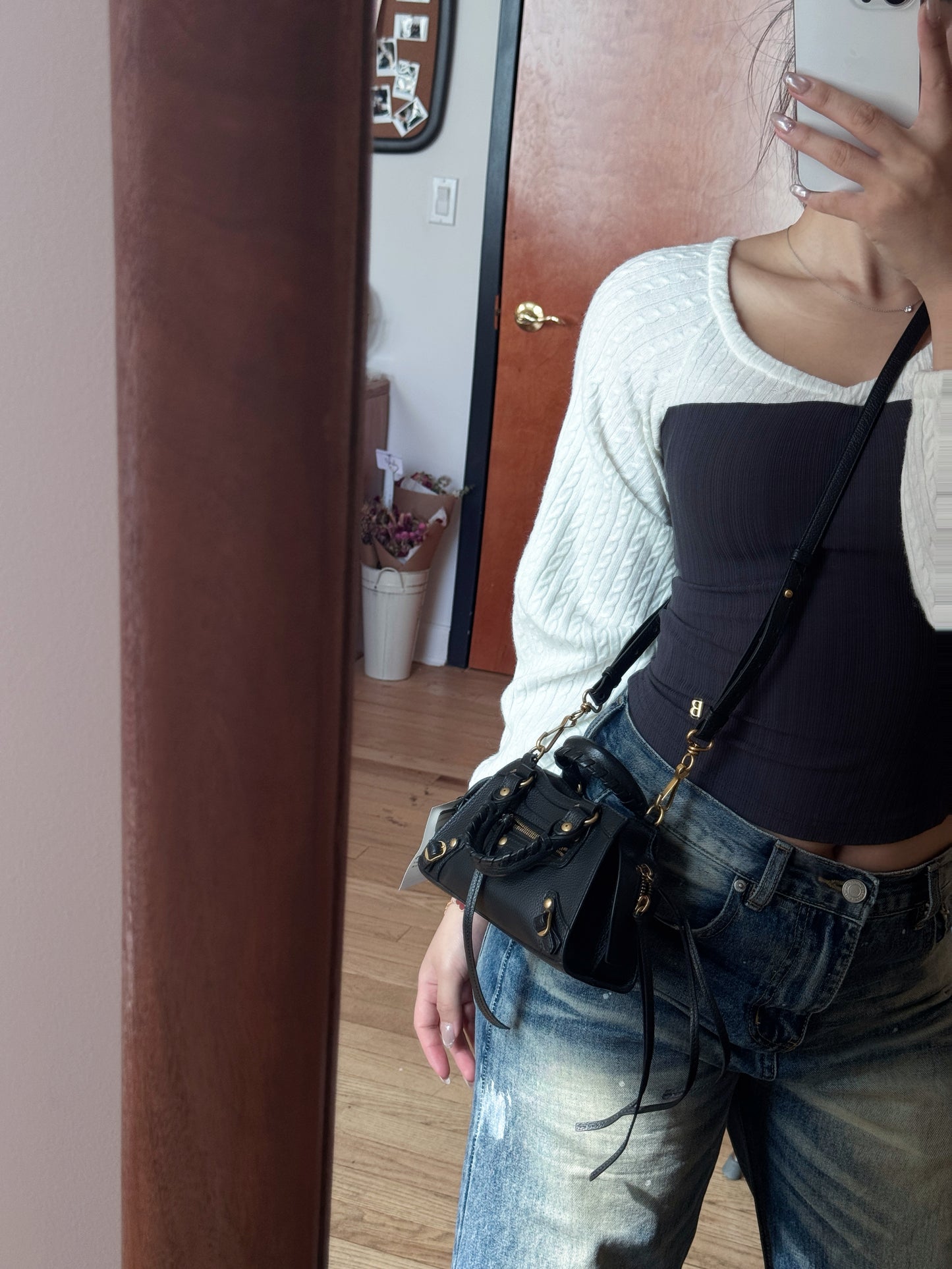 Balenciaga Black Leather Mini City Bag with Gold Hardware (With Pouch)