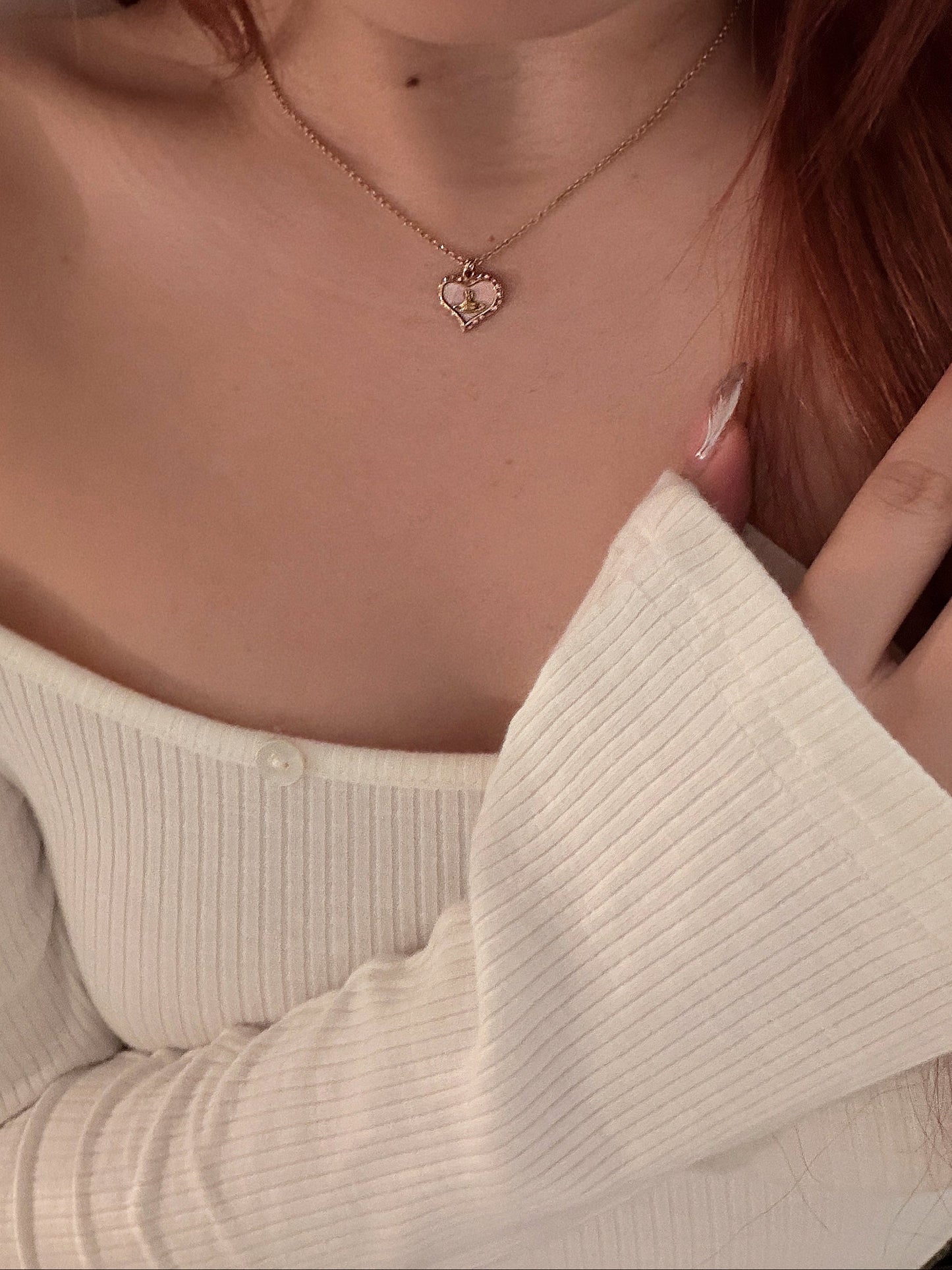 Vivienne Westwood "Rosy Orbit" Pink Enamel Heart Pendant Necklace