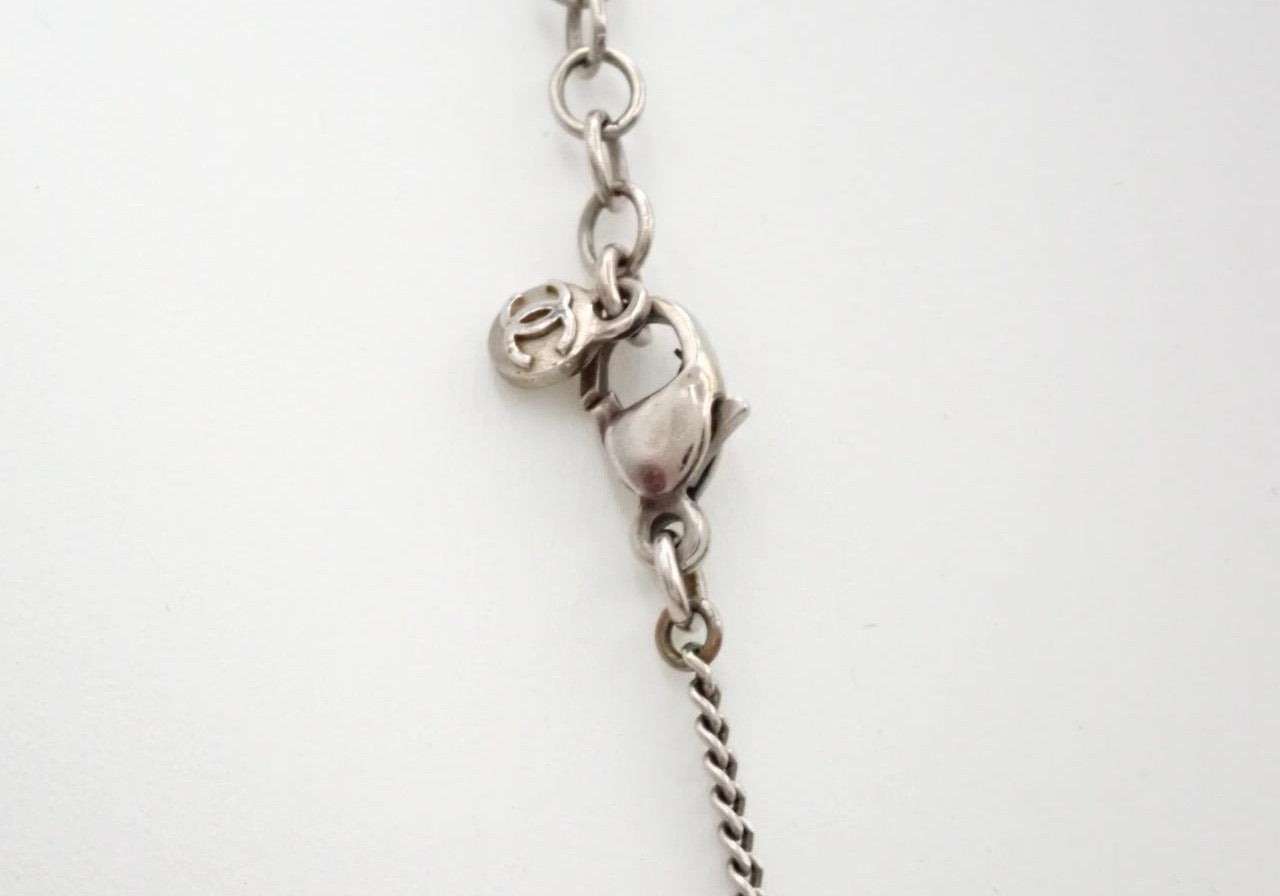 Chanel Vintage “Noir CC Pearl Drop” Silver-Tone Pendant Necklace