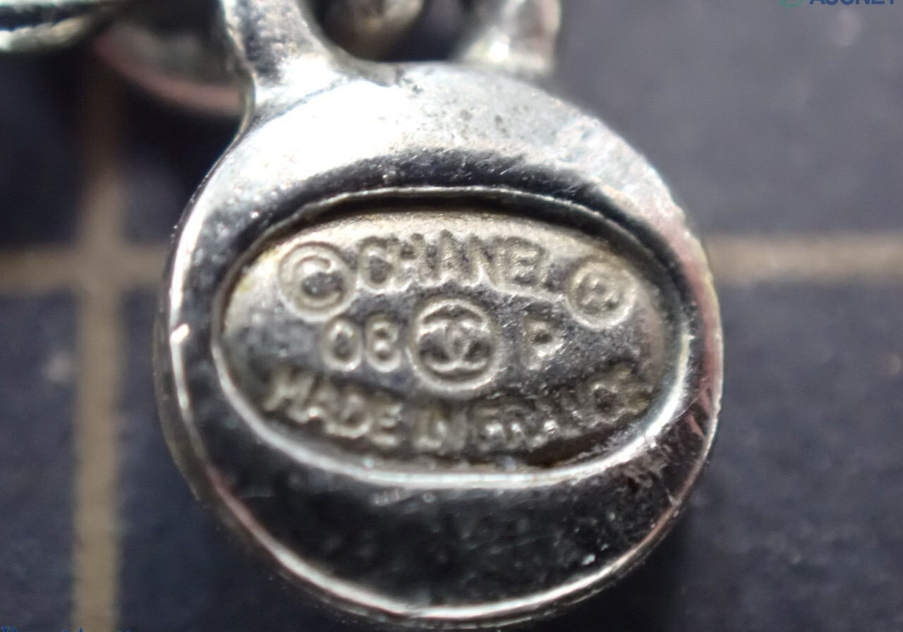 Chanel Vintage “Noir CC Pearl Drop” Silver-Tone Pendant Necklace