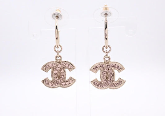 Chanel Vintage “Crystal CC Drop” Gold-Tone Dangle Earrings