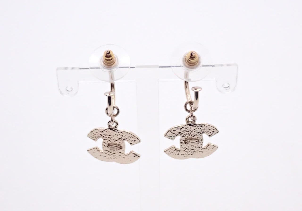 Chanel Vintage “Crystal CC Drop” Gold-Tone Dangle Earrings