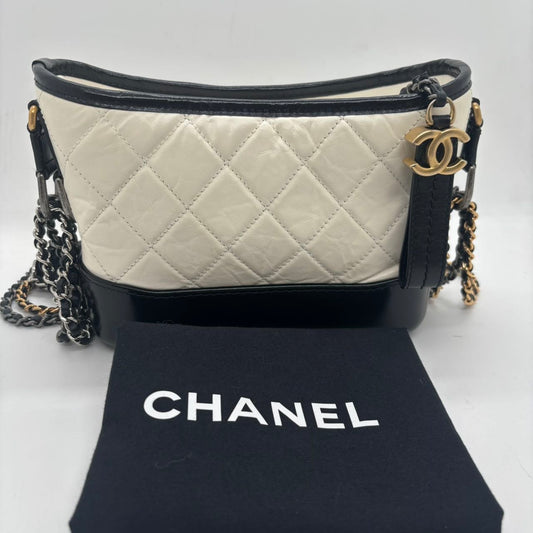 Chanel Gabrielle Small Hobo Bag – Black & White Calfskin with Gold CC Charm