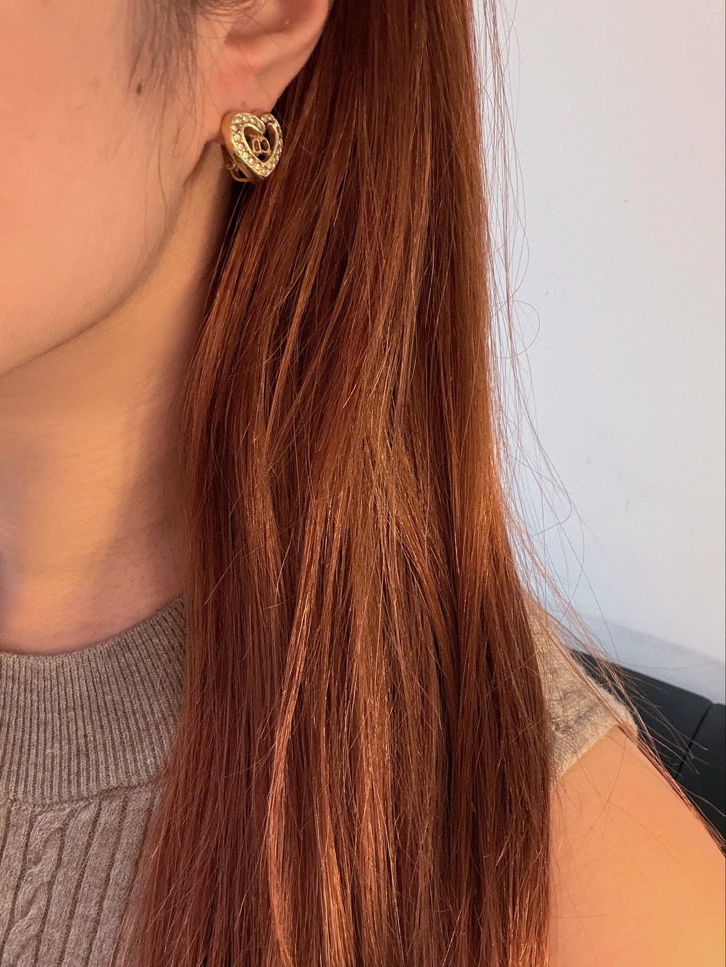 Christian Dior 1990s "Golden Amore" Crystal-Rimmed Heart Logo Clip-On Earrings