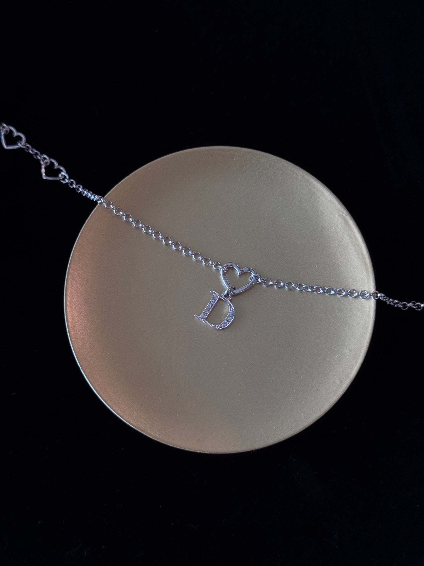 Dior Vintage ‘D’ Initial Necklace – Silver-Tone with Heart Chain Detail