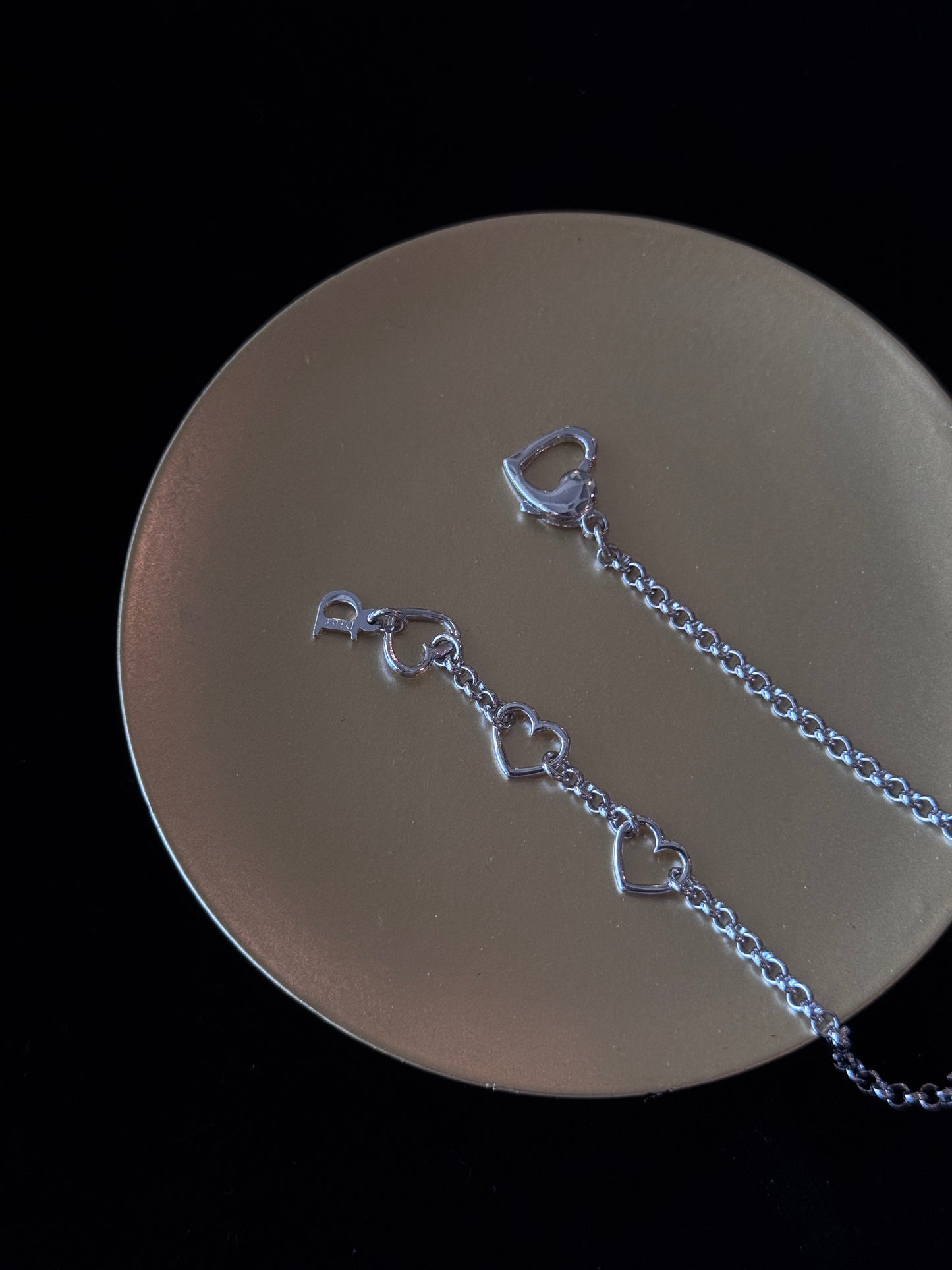 Dior Vintage ‘D’ Initial Necklace – Silver-Tone with Heart Chain Detail