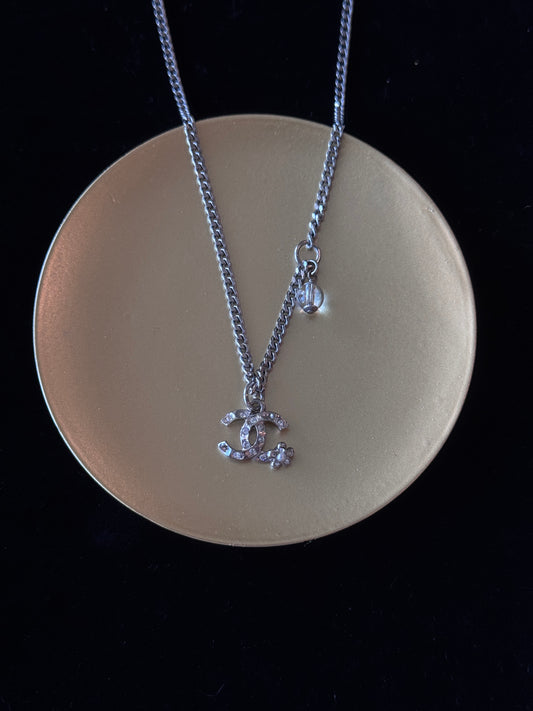 CHANEL 2019 Mini Crystal CC Necklace with Camellia CC Charm – Silver-Tone