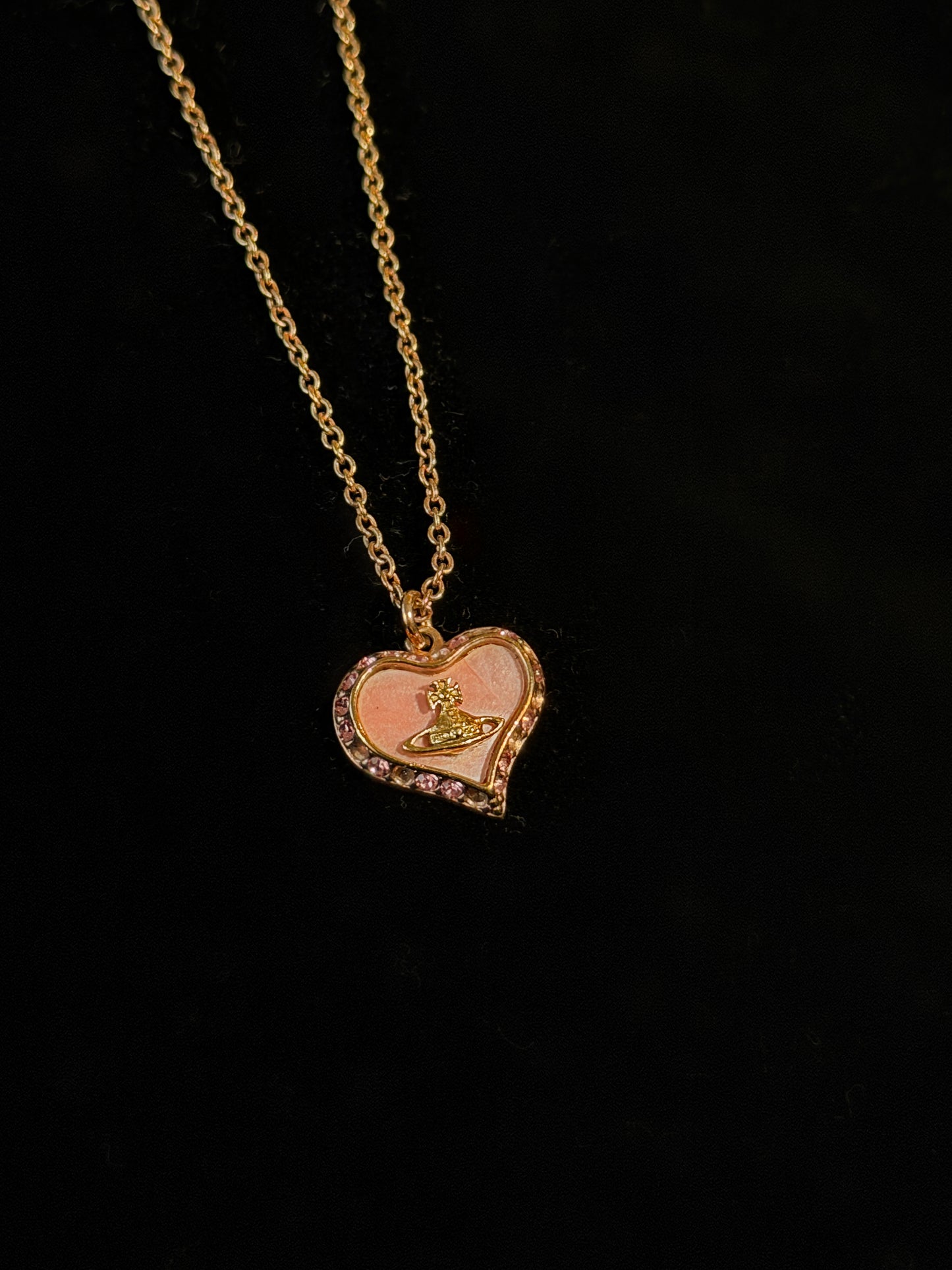 Vivienne Westwood "Rosy Orbit" Pink Enamel Heart Pendant Necklace