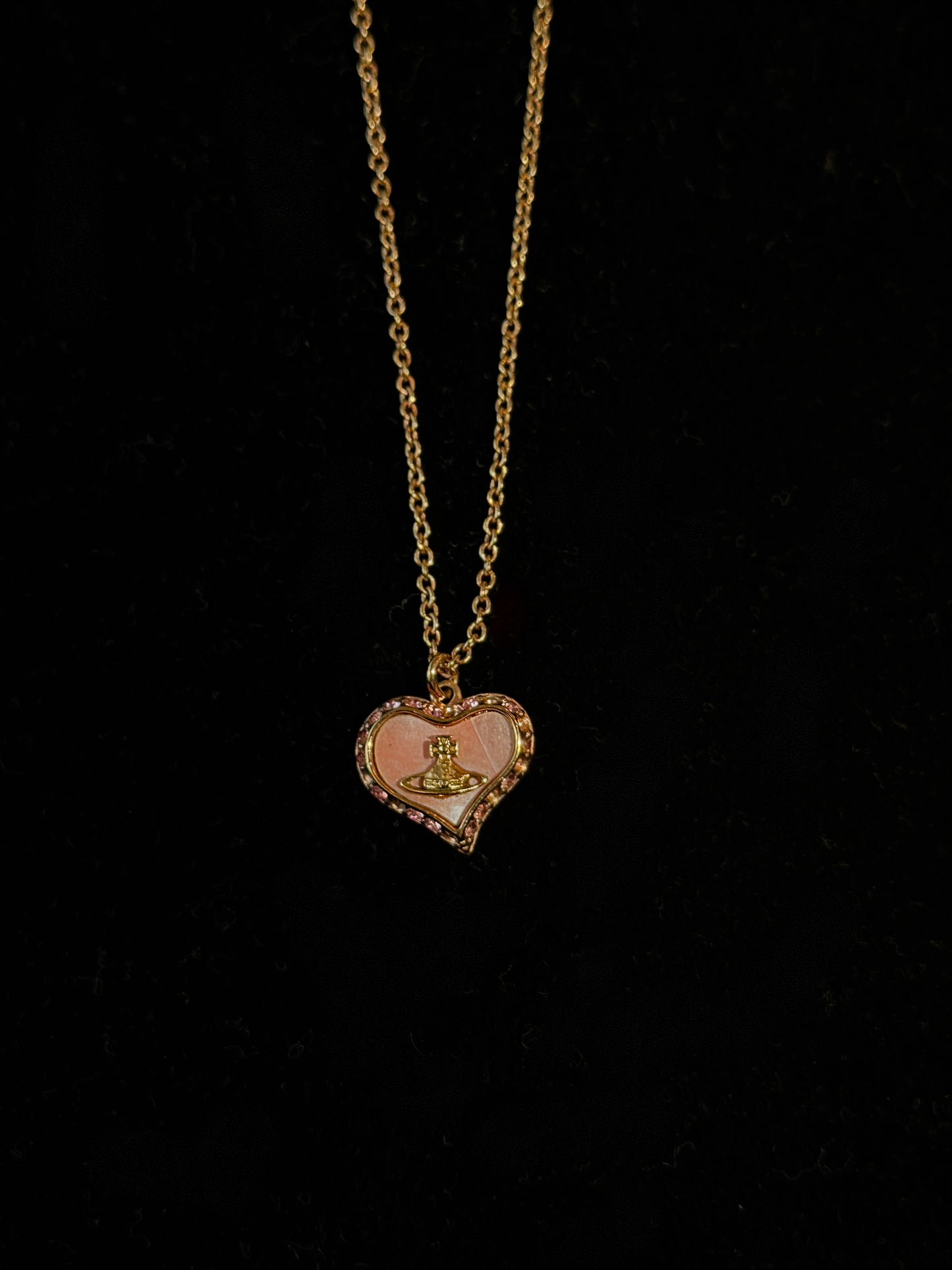 Vivienne Westwood "Rosy Orbit" Pink Enamel Heart Pendant Necklace
