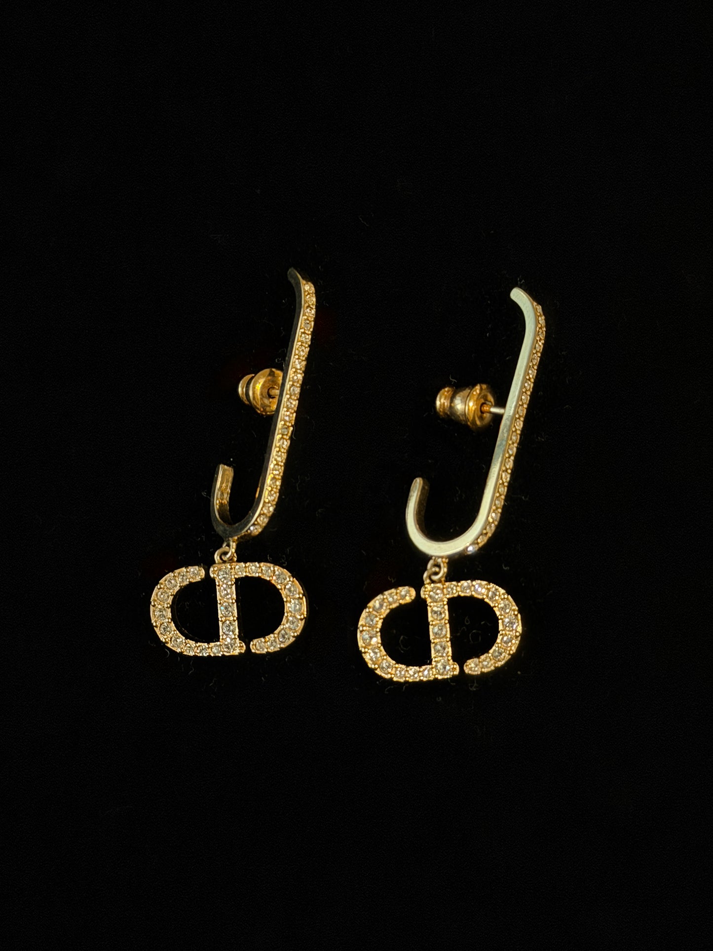 HOLD* Christian Dior "Crystal Arc" Rhinestone-Embellished CD Drop Earrings