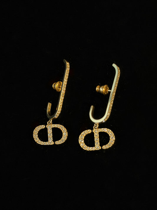 HOLD* Christian Dior "Crystal Arc" Rhinestone-Embellished CD Drop Earrings