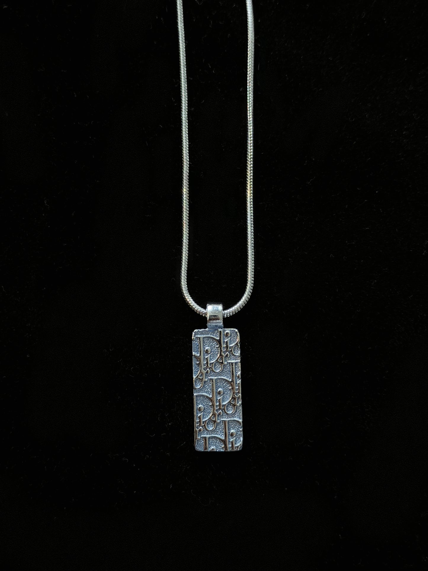 Dior 2000s "Trotter Bar" Silver-Tone Monogram Pendant Necklace