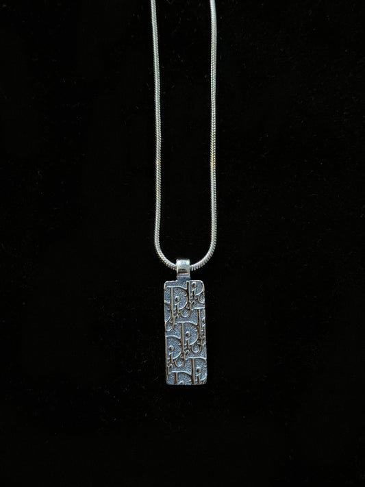 Dior 2000s "Trotter Bar" Silver-Tone Monogram Pendant Necklace
