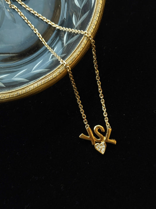 YSL heart-shaped diamond gold vintage necklace