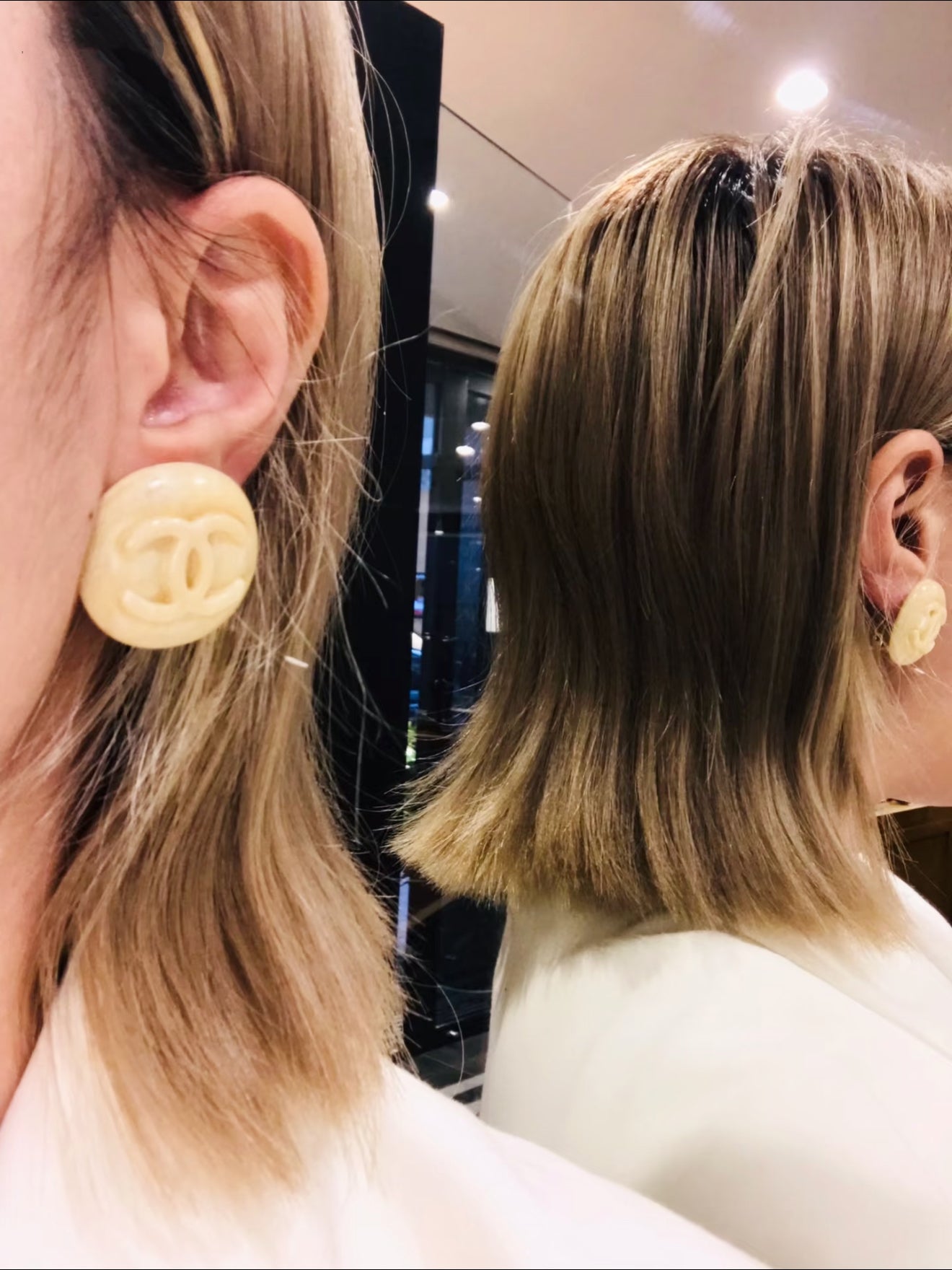 Vintage Chanel 2000s Ivory CC Button Ear Clips