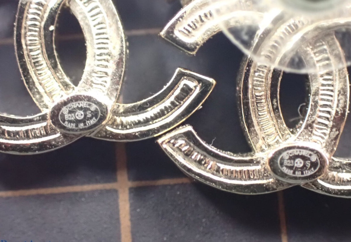 Chanel 2023 Crystal Embellished CC Stud Earrings