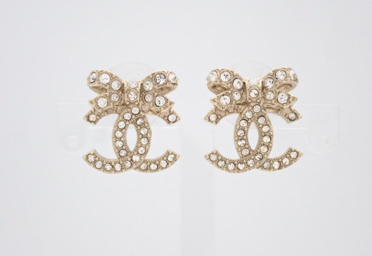 Chanel 2023 Crystal Embellished CC Stud Earrings