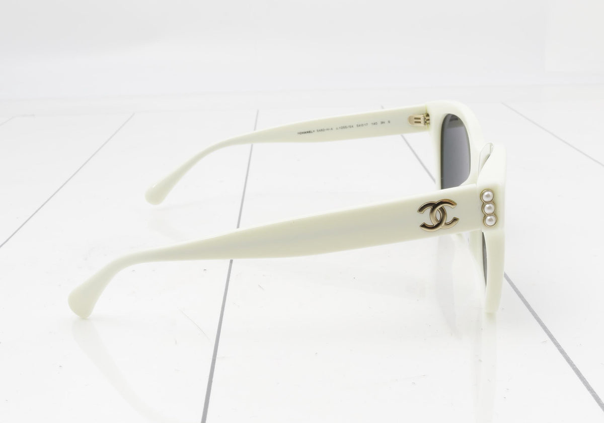 Chanel White Sunglasses with White Pearls Accent