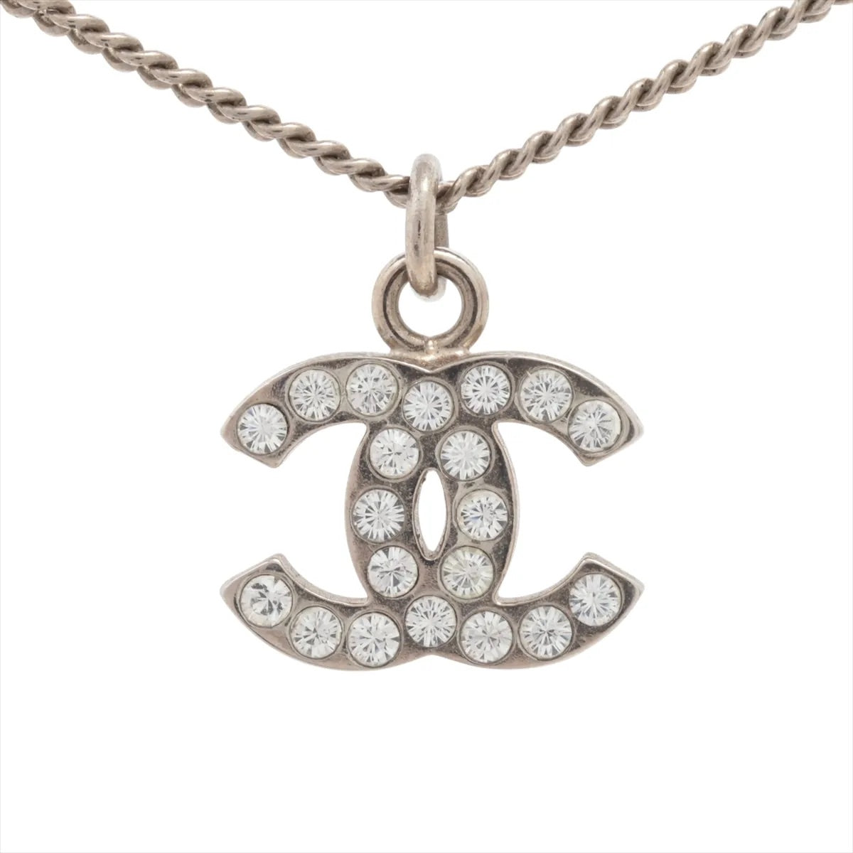 Chanel 2011 Silver Crystal-Studded CC Pendant Necklace
