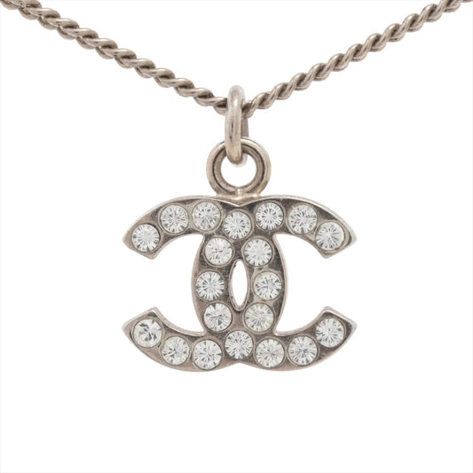 Chanel 2011 Silver Crystal-Studded CC Pendant Necklace