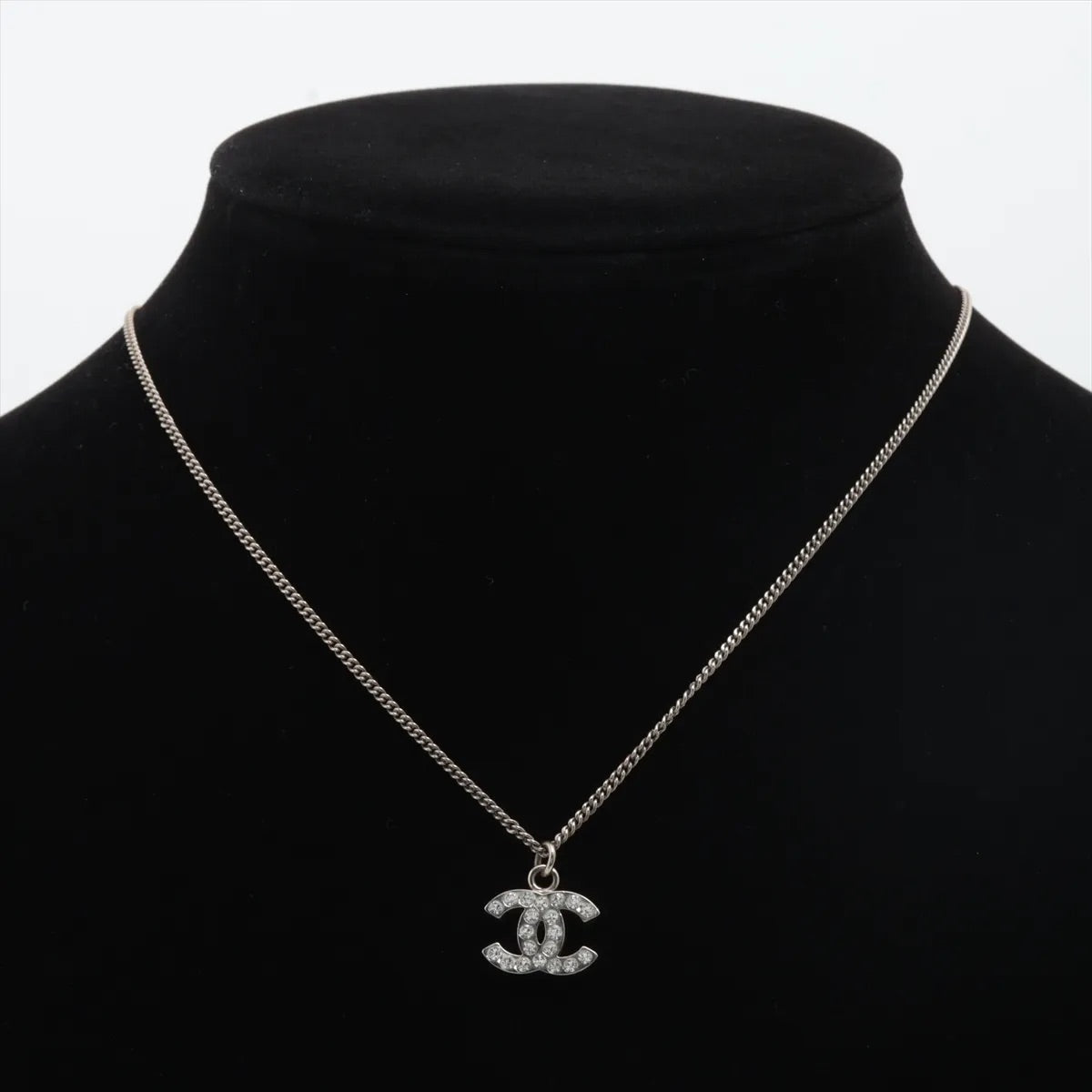 Chanel 2011 Silver Crystal-Studded CC Pendant Necklace