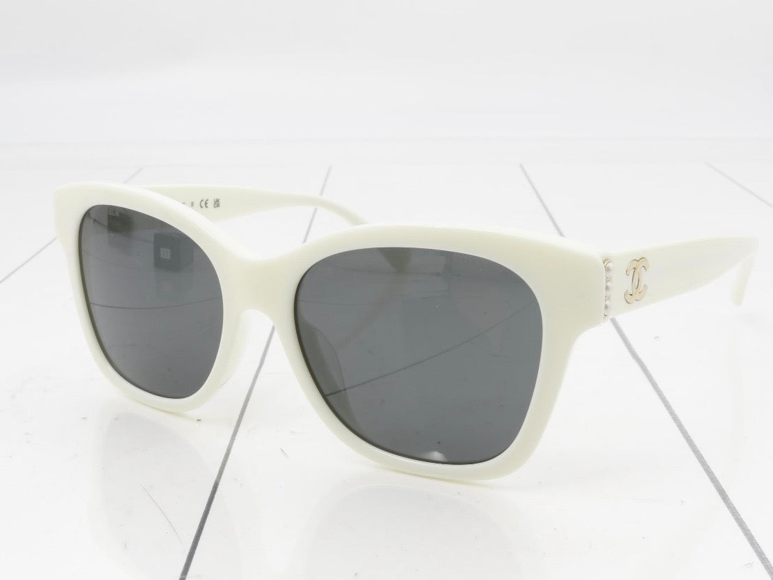 Chanel White Sunglasses with White Pearls Accent