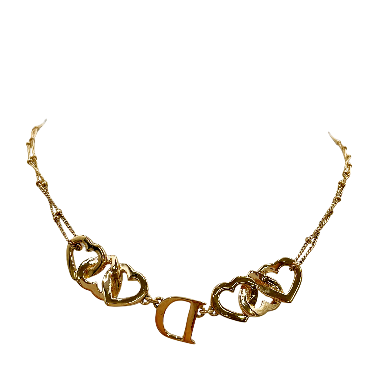 Dior Vintage Gold-Tone Crystal Heart & “D” Logo Necklace